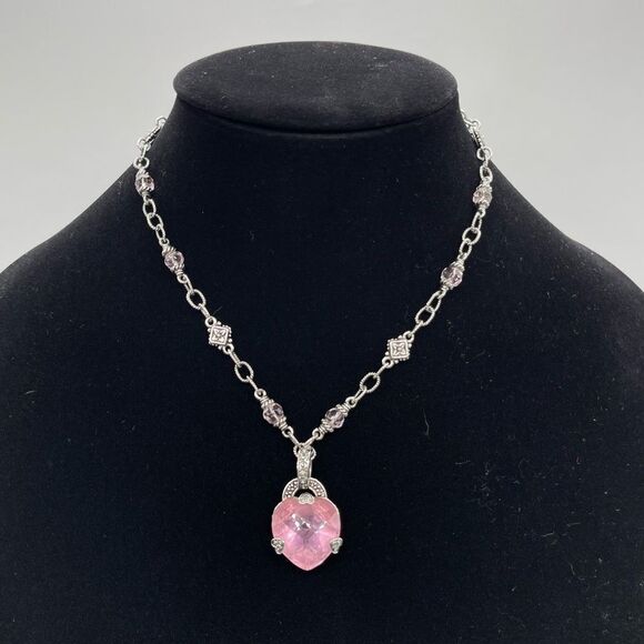 Silver Tone Chain with Pink Rose Crystal - Picture 1 of 3